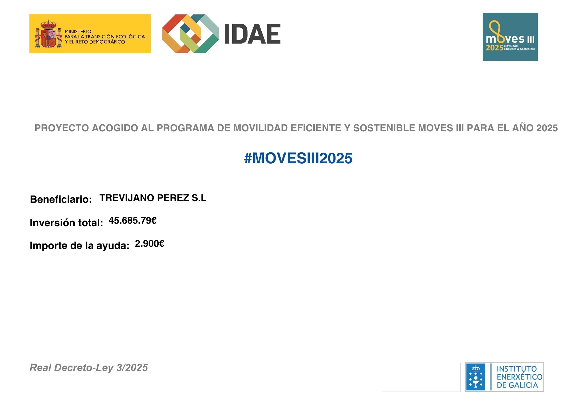 Proyecto acogido al programa MOVES III 2025